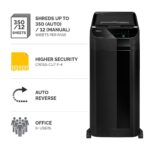 Fellowes AutoMax 350C Auto Feed Paper Shredder Cross Cut P-4 Security 350 Sheet Capacity 68L Bin Black
