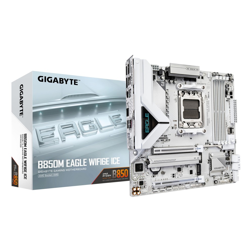 GIGABYTE B850M EAGLE WIFI6E ICE Motherboard AMD AM5 Socket B850 Chipset micro ATX DDR5 White GIGABYTE B850M EAGLE WIFI6E ICE Motherboard AMD AM5 Socket B850 Chipset micro ATX DDR5 White