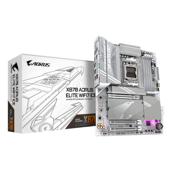 Gigabyte X870 AORUS ELITE Wi-Fi 7 ICE Motherboard AM5 Socket AMD Chipset ATX DDR5 White