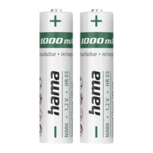 Hama 00223523 Rechargeable AAA NiMH Battery 1.2V 1000mAh 2 Pack Green White