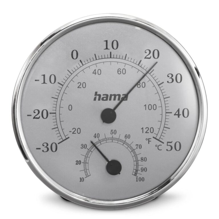 Hama Saipan Indoor Analog Thermometer Stainless Steel Wall Table Mount Grey Silver -30 to 50°C