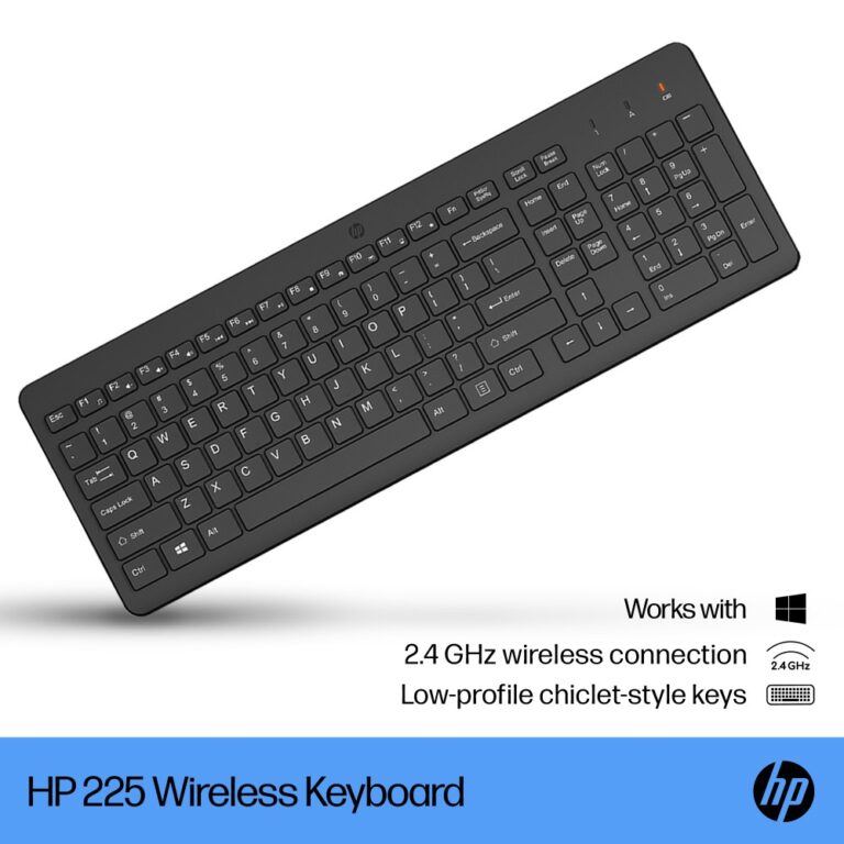 HP 225 Wireless Full-Size Keyboard with Touchpad and Numeric Keypad in Black