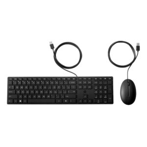 HP 320MK Wired Desktop Mouse and Keyboard Full Size Black USB Membrane Silent Keys 1000 DPI