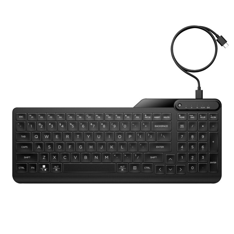 HP 405 Multi-Device Backlit Wired Keyboard Full-Size Black Membrane