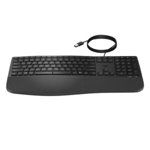 HP 485 Comfort Wired Keyboard Full-size 100% Membrane Switch Black USB with Copilot Key and Wrist Rest
