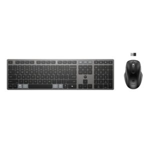 HP 725 Multi-Device Rechargeable Wireless Keyboard and Mouse Combo Full-size Scissor Switch Silent Keys 4000 DPI Black