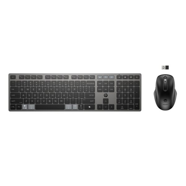 HP 725 Multi-Device Rechargeable Wireless Keyboard and Mouse Combo Full-size Scissor Switch Silent Keys 4000 DPI Black