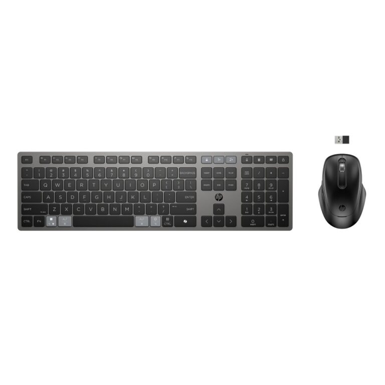 HP 725 Multi-Device Rechargeable Wireless Keyboard and Mouse Combo Full-size Scissor Switch Silent Keys 4000 DPI Black