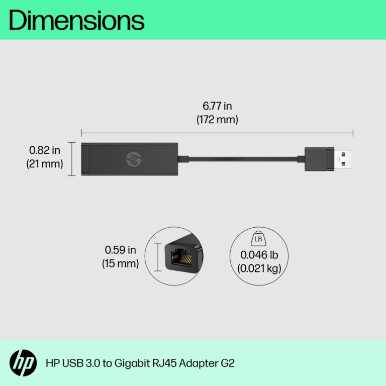 HP G2 USB 3.0 to Gigabit RJ45 Adapter USB-A to Ethernet 0.1m Black