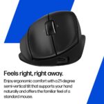 HP Tilt Ergonomic Mouse 725M Wireless Bluetooth 6000 DPI Rechargeable Vertical Scroll Black Right Hand
