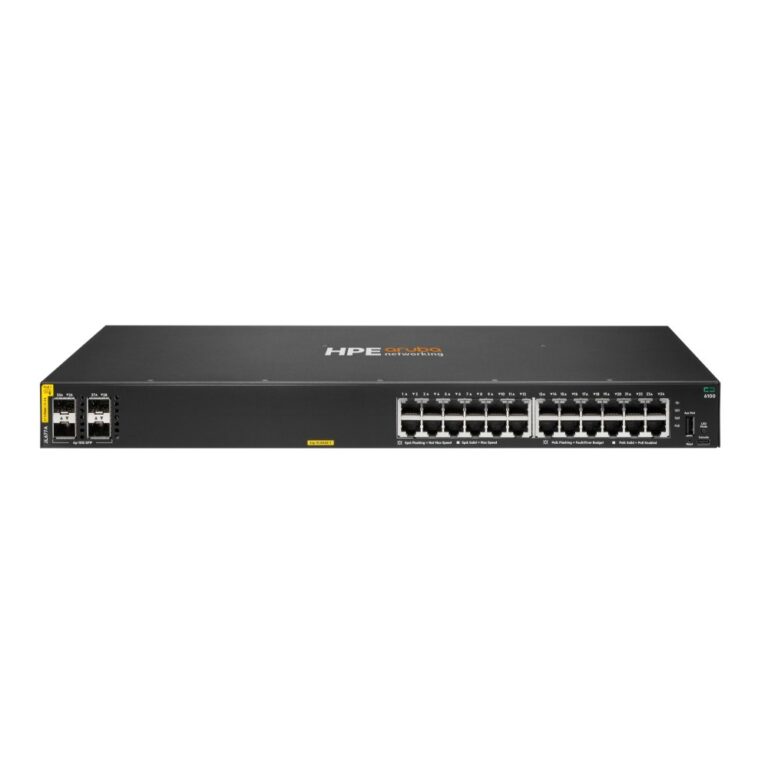 HPE Aruba Networking CX 6100 Managed Switch 24 Port Gigabit 4 SFP+ 370W PoE 1U Black
