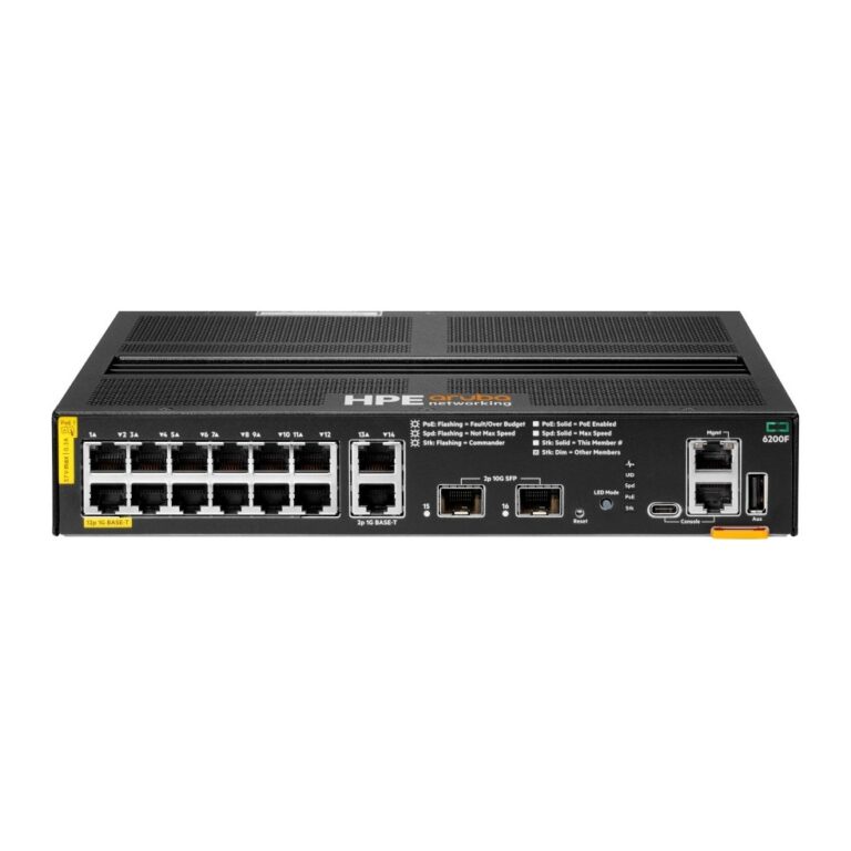 HPE Aruba Networking CX 6200F 12 Port Gigabit PoE Switch 2 SFP+ 139W Budget L3 Managed 1U Rack