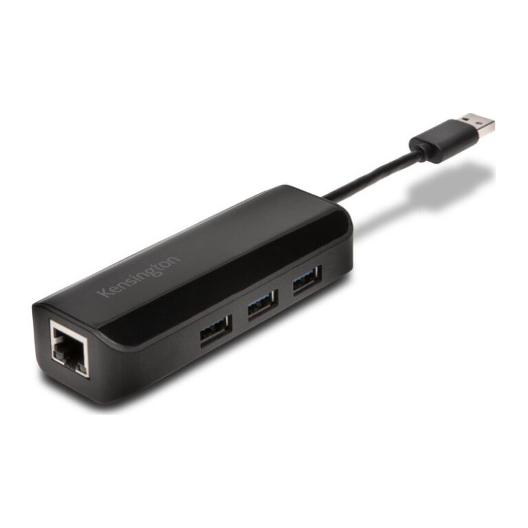 Kensington UA3000E USB 3.0 Gigabit Ethernet Adapter with 3 Port Hub Black