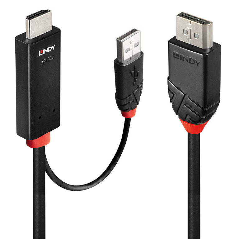 Lindy 2m HDMI to DisplayPort Cable 2160p 60Hz Black Active USB Power