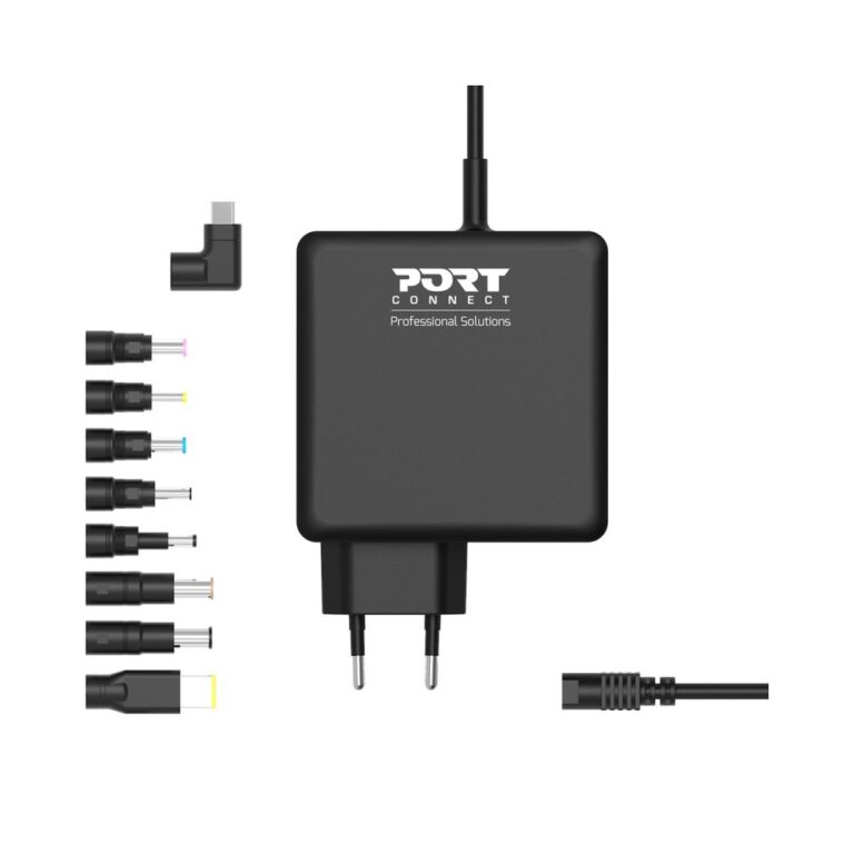 Port Designs 900007B-UK Universal Laptop Power Adapter 90W 19.5V Black with 9 Interchangeable Connectors