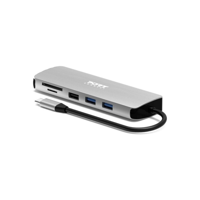 Port Designs 900164 USB-C Docking Station 85W PD 4K 60Hz HDMI 2x USB-A Ethernet SD Card Reader Stainless Steel