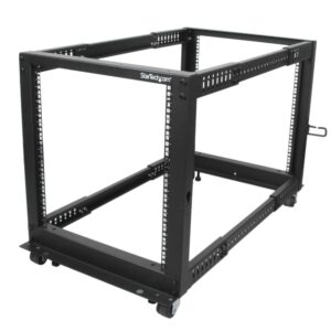 StarTech.com 12U 4-Post Open Frame Server Rack Adjustable Depth 22-40in 1200lb Capacity Black Mobile