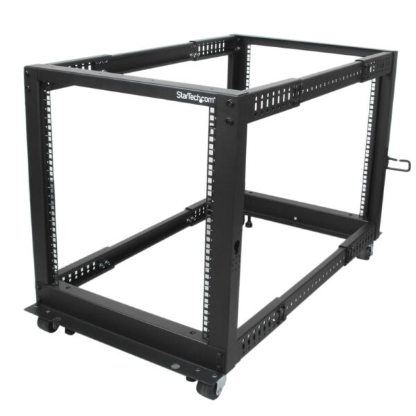 StarTech.com 12U 4-Post Open Frame Server Rack Adjustable Depth 22-40in 1200lb Capacity Black Mobile