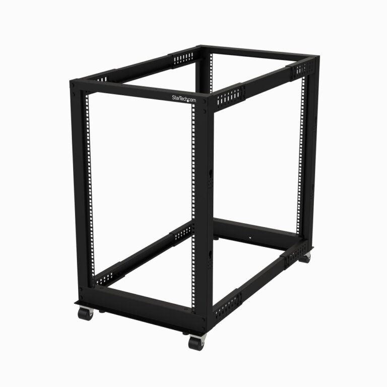 StarTech.com 18U 4-Post Open Frame Server Rack Adjustable 22 to 40 Mounting Depth 1200lb Capacity Mobile Floor Mount