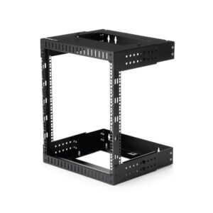 StarTech.com 2-Post 12U Wall Mount Network Rack with Adjustable Depth 90 kg Capacity Black Open Frame
