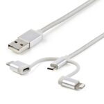 StarTech.com 3-in-1 USB Charging Cable 1 m USB A to Micro-USB or USB-C or Lightning Apple MFi Certified Braided Silver