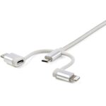 StarTech.com 3-in-1 USB Charging Cable 1 m USB A to Micro-USB or USB-C or Lightning Apple MFi Certified Braided Silver