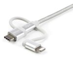 StarTech.com 3-in-1 USB Charging Cable 1 m USB A to Micro-USB or USB-C or Lightning Apple MFi Certified Braided Silver