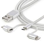 StarTech.com 3-in-1 USB Charging Cable 1 m USB A to Micro-USB or USB-C or Lightning Apple MFi Certified Braided Silver
