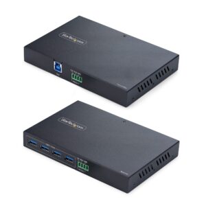 StarTech.com 4-Port USB 3.0 Extender over Ethernet up to 330ft 100m Cat6a Cat7 Cat8 RS-232 Passthrough TAA Black