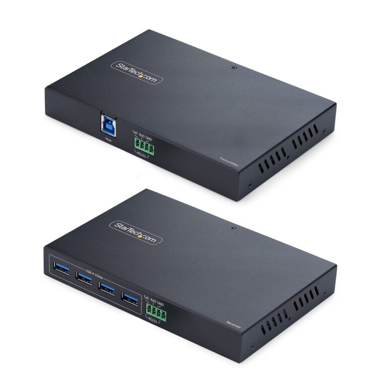 StarTech.com 4-Port USB 3.0 Extender over Ethernet up to 330ft 100m Cat6a Cat7 Cat8 RS-232 Passthrough TAA Black