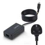 StarTech.com 65W USB-C Laptop Charger 1.5m Tethered Cable USB PD 3.0 UK Plug Black