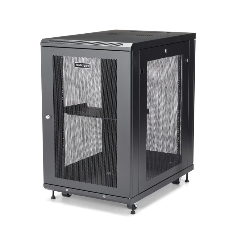 StarTech.com RK1833BKM 18U Server Rack Cabinet 4-Post Enclosed 450kg Capacity Black with Shelf and Cable Management