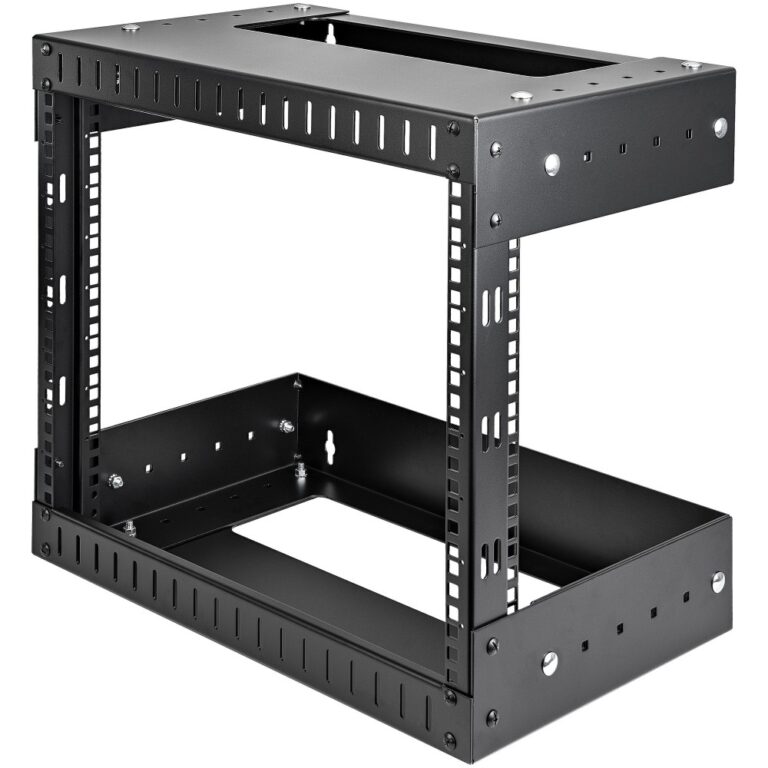 StarTech.com RK812WALLOA 8U Open Frame Wall Mount Network Rack Adjustable Depth Black 61.2 kg Capacity