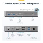 StarTech.com USB-C Docking Station Triple 4K Displays 2x 60Hz 1x 30Hz 100W PD 6 USB Ports Gigabit Ethernet Grey
