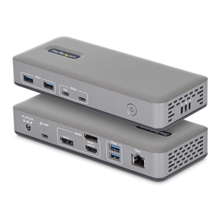 StarTech.com USB-C Docking Station Triple 4K Displays 2x 60Hz 1x 30Hz 100W PD 6 USB Ports Gigabit Ethernet Grey