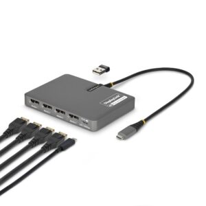 StarTech.com USB-C to Quad Monitor Workstation Adapter 4K 60Hz DisplayPort 140W PD Passthrough Grey TAA