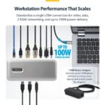 StarTech.com USB4 Docking Station Dual 4K 144Hz 100W PD 2.5GbE USB-C Dock for Mac and Windows Grey