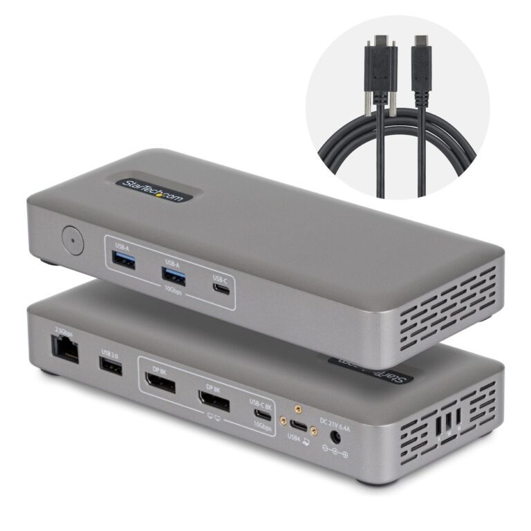StarTech.com USB4 Docking Station Dual 4K 144Hz 100W PD 2.5GbE USB-C Dock for Mac and Windows Grey