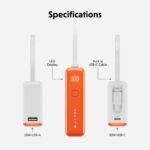 Targus HyperJuice Flex 10K Power Bank 10000mAh 30W USB-C PD Built-in Cable LED Display White Orange