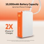Targus HyperJuice Flex 10K Power Bank 10000mAh 30W USB-C PD Built-in Cable LED Display White Orange