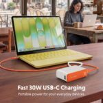 Targus HyperJuice Flex 10K Power Bank 10000mAh 30W USB-C PD Built-in Cable LED Display White Orange