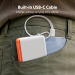 Targus HyperJuice Flex 10K Power Bank 10000mAh 30W USB-C PD Built-in Cable LED Display White Orange