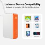 Targus HyperJuice Flex 10K Power Bank 10000mAh 30W USB-C PD Built-in Cable LED Display White Orange