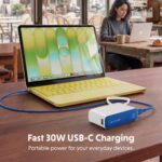 Targus HyperJuice Flex 10K Power Bank 30W USB-C PD 10000mAh Built-in Cable White Blue