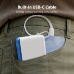 Targus HyperJuice Flex 10K Power Bank 30W USB-C PD 10000mAh Built-in Cable White Blue