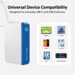 Targus HyperJuice Flex 10K Power Bank 30W USB-C PD 10000mAh Built-in Cable White Blue