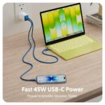 Targus HyperJuice Flex 45W GaN Dual USB-C Wall Charger White Blue Type G Plug