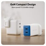 Targus HyperJuice Flex 45W GaN Dual USB-C Wall Charger White Blue Type G Plug