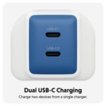 Targus HyperJuice Flex 45W GaN Dual USB-C Wall Charger White Blue Type G Plug