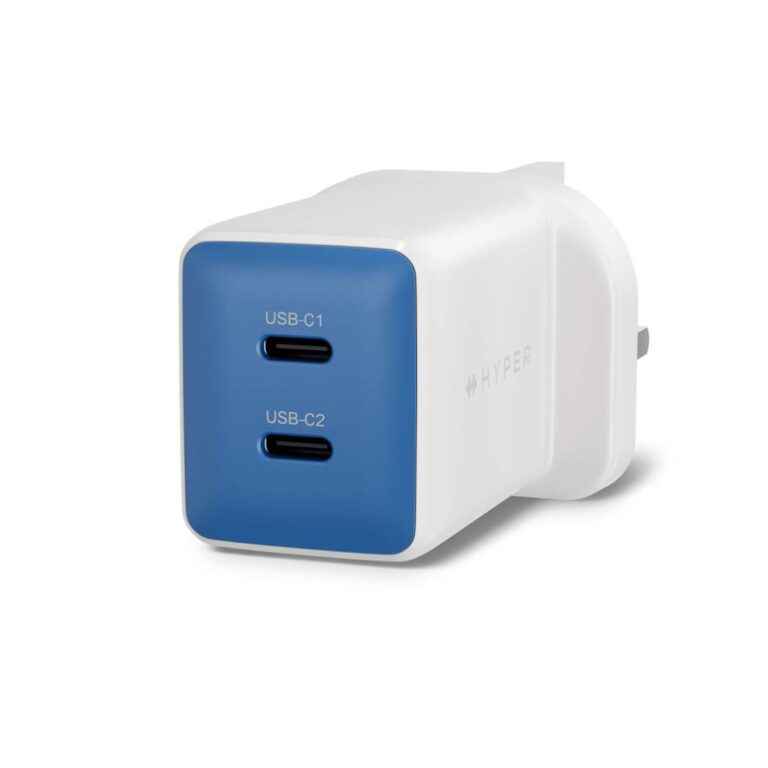 Targus HyperJuice Flex 45W GaN Dual USB-C Wall Charger White Blue Type G Plug